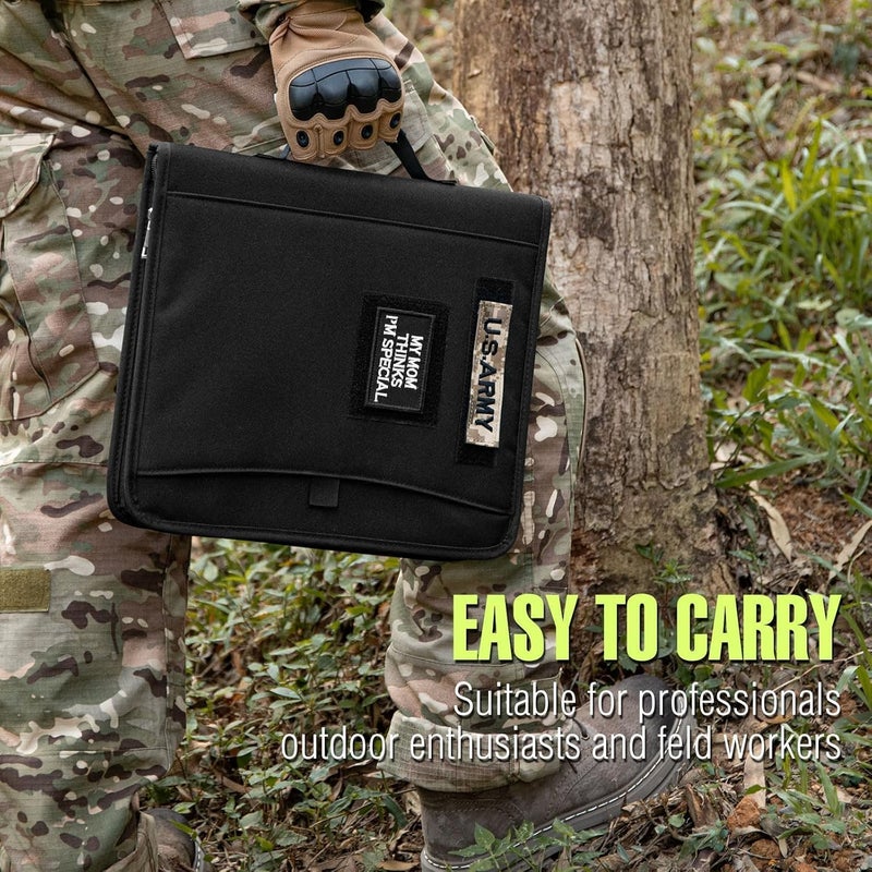 ‎KOSIBATE Tactical Padfolio Portfolio Binder with Zipper and 25 Sheets of Letter Size Paper,Notebook Cover,Tactical Notebook with Zippered for Folders,Detachable 3-Ring Binder(A4,Black,13.5X 11.5Inch - Image 3